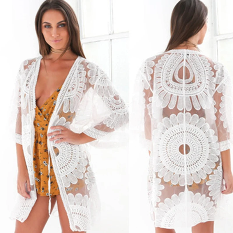 

Sexy Sarongs Bikini Beach Tunic Crochet Beach Cover Up Bathing Suit Plus Size White Robe De Plage Swimsuit Women Cover-Ups pareo