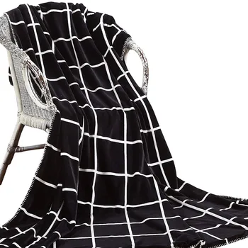 

Simple Modern Style Black White Plaid Air ConditonBlanket Comfortable Flannel Living Room Sofa Blanket Home Bedroom Decoration