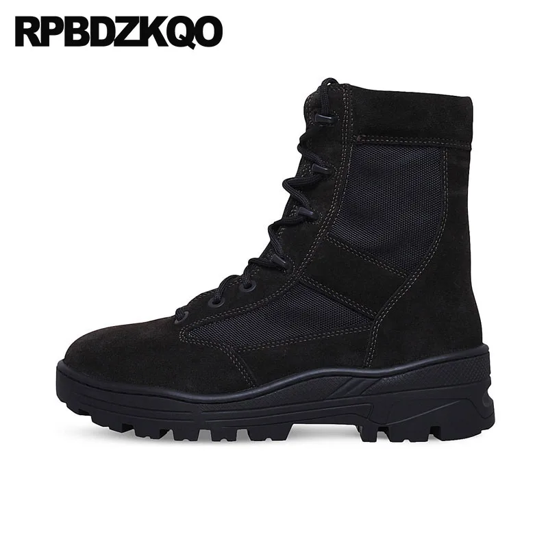 

Patchwork Suede Military Retro Combat Boots Desert Tactical Ankle Fur Army High Sole Shoes Men Runway Canvas Winter Harajuku