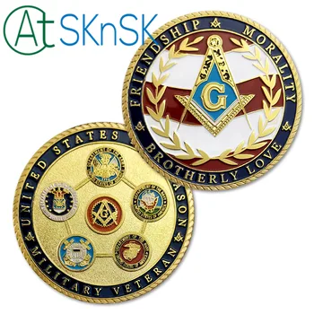 

50pcs/lot United States Masonic Freemason Military Veteran Challenge Coin Mason Commemorative Souvenir Coins Collectibles Gifts