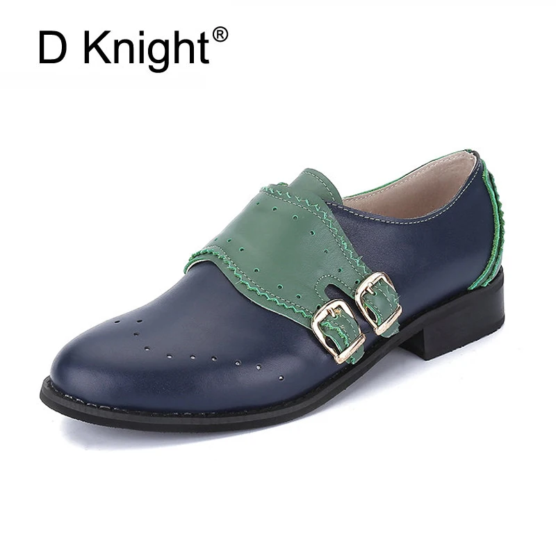Genuine Leather Women Oxfords Flats Handmade Slip On Double Buckle Flat Loafers Shoes For Women Plus Size 44 Brogues Shoes Woman (9)
