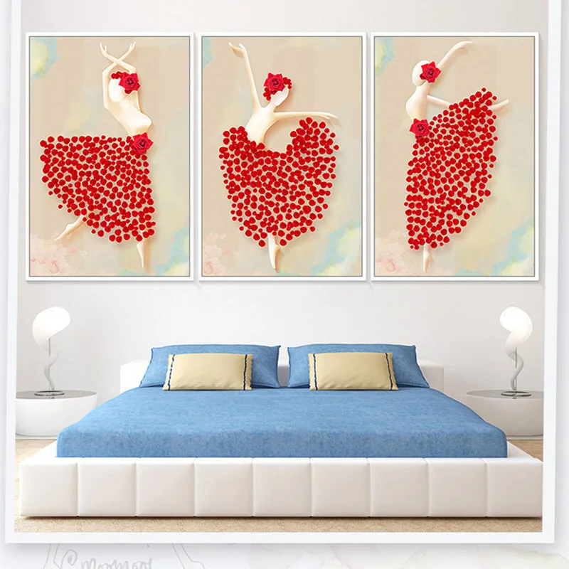 Us 4 98 40 Off Cute Bellerina Red Roseleaf Dress Nordic Romantic Canvas Painting Picture Wall Posters For Children S Bedroom Decor In Painting