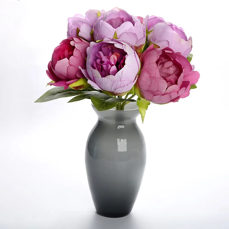 Flone 7 Head Artificial Silk Peony Flowers Bouquet Fake Flowers 28cm Wedding Bride Pink Purple Hand Flowers Home Art Decoration  (3)