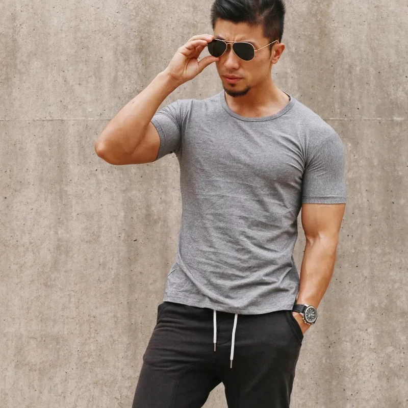 

4244J-Workout fitness men Short sleeve t shirt men thermal muscle bodybuilding wear compression Elastic Slim exercise clothing