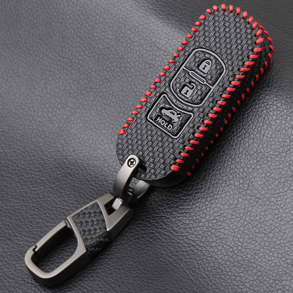 Auto Carbon Fiber Leather Car Styling Smart 3 Key Fob Protection Covers