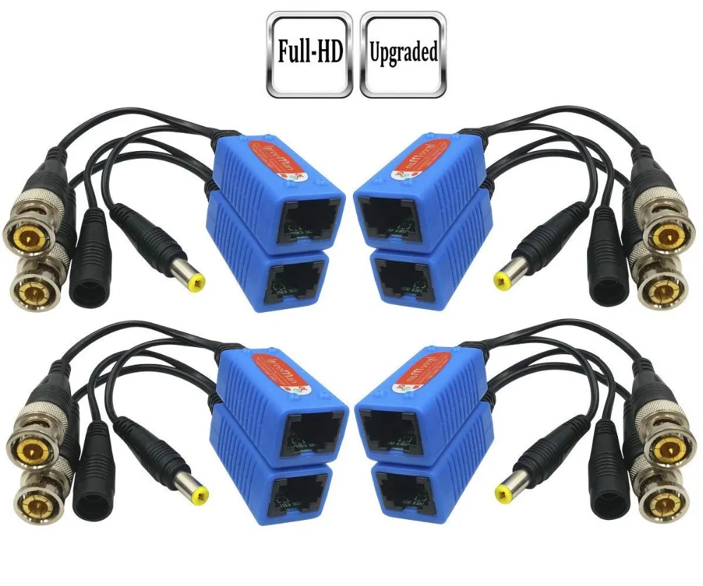 Адаптер Pripaso BNC для RJ45 4 пары Пассивный с питанием Full HD 1080P 5MP камера
