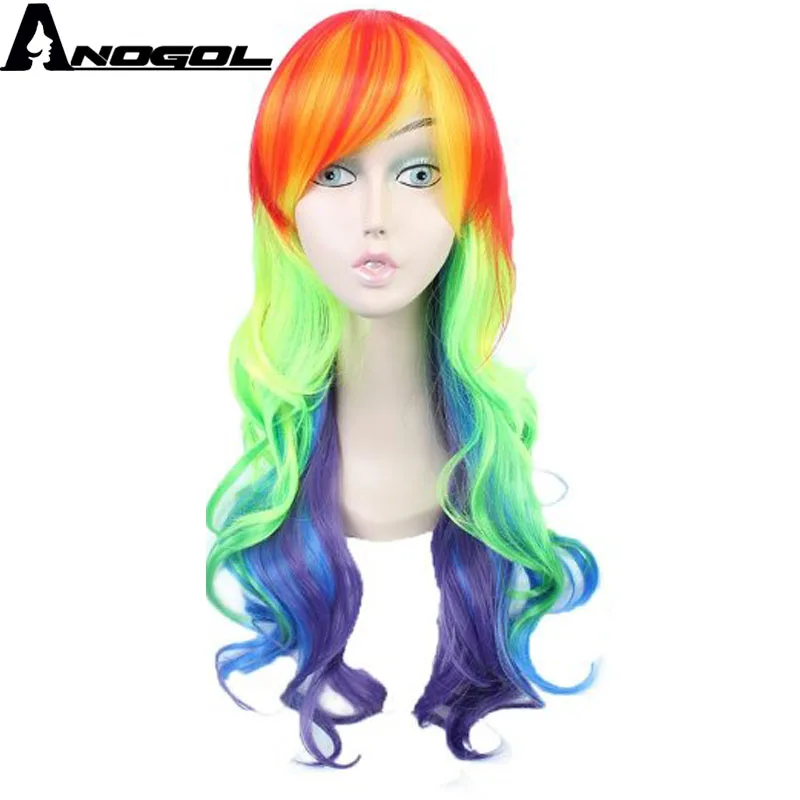 Anogol My Costume Little Pony Ponytail Style Rainbow Color Dash Yellow Pink Side Part Red Green Purple Cosplay Wig For Party