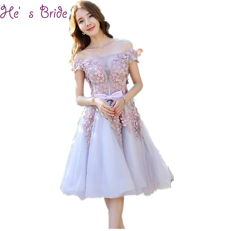 New Customized Cheap Lavender Short Dress Elegant Evening Party Gown Special Occasion Dress Plus Size Lace Prom Dresses