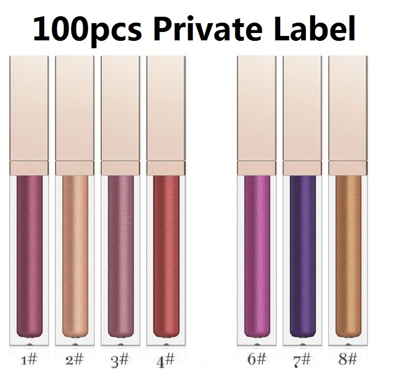 7 цветов оптом антипригарный металлический блеск для губ жемчуг водонепроницаемый жидкая помада Пигмент матовый Фирменная торговая марка косметики - Цвет: 100pcs Private Label