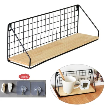 

Stylish Iron Wall Shelf Wooden Wall Mounted Storage Rack Organization For Kitchen Bedroom Home Decor Rack Makeup Storage Shelf