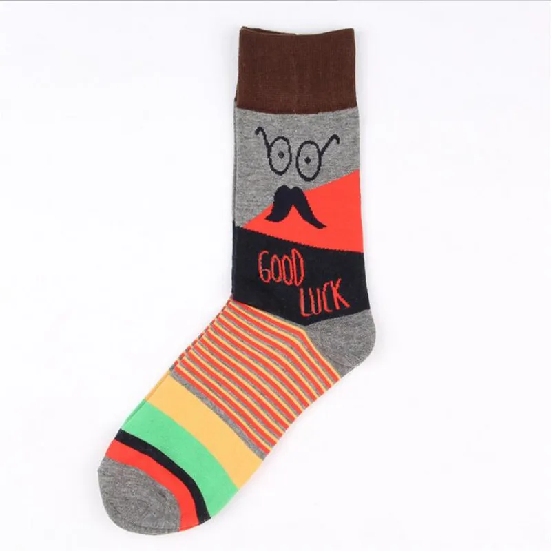 Британский стиль мужские хлопковые носки пара Счастливые Носки дышащие чесаный хлопок носки Красочный дом усы узор креативные носки - Цвет: 5