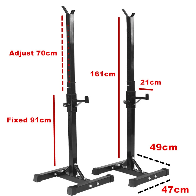 New-2pcs регулируемая стойка стандартные твердые стальные стойки для приседания штанги 10 - Цвет: Черный