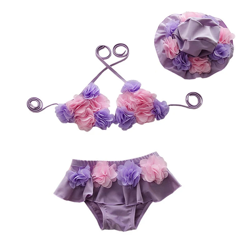 

GI FOREVER Girl Cute Skirted Two Pieces Suit With Cap Bikini Children Floral Swimwear 2018 Kid Swimsuit Maillot De Bai