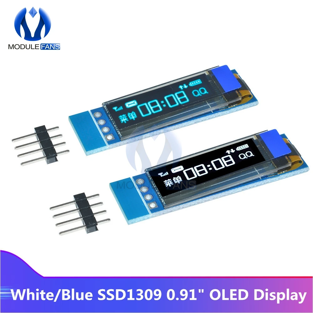 Синий/белый OLED ЖК дисплей 0 91 дюйма 128x32 IIC I2C Последовательный модуль SSD1306 Драйвер IC