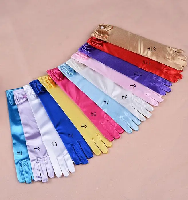 Wedding Elastic Girl Satin Long Gloves Kid Fancy Dress Bow Pearl Costume COS princess Mitten 3Y-8Y party favor SN1029 | Дом и сад