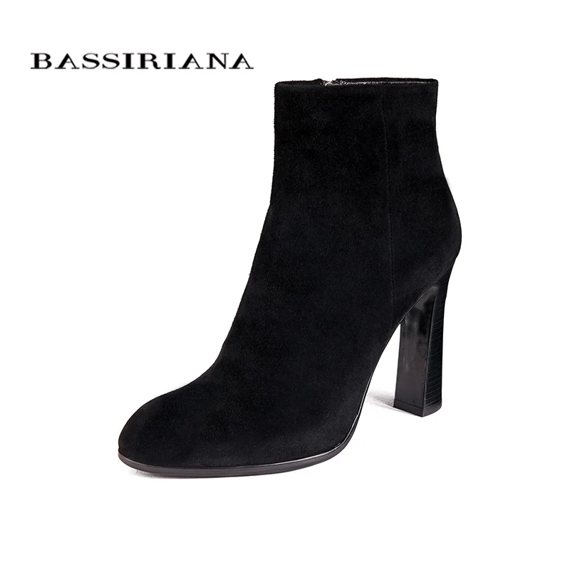 

BASSIRIANA womens high heels boots Genuine Full Grain Leather Big size 35-40 High quality brand shoe for woman Free shipping