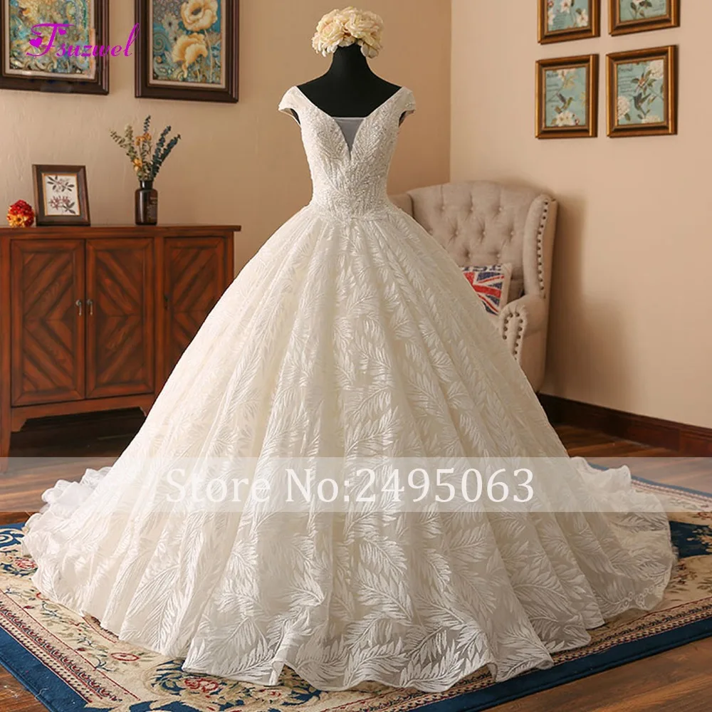 Fsuzwel милое бальное платье с блестками на шее, свадебные платья, Гламурное кружевное свадебное платье с часовней и шлейфом, Vestido de Noiva