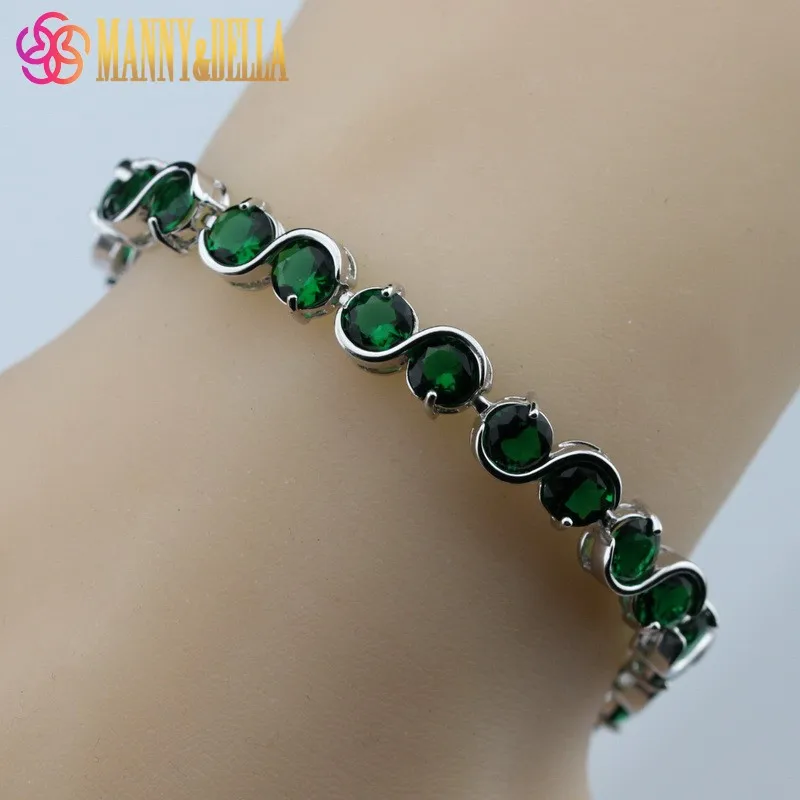 925 Sterling Silver Small Round Green Created Emerald Bracelet Health