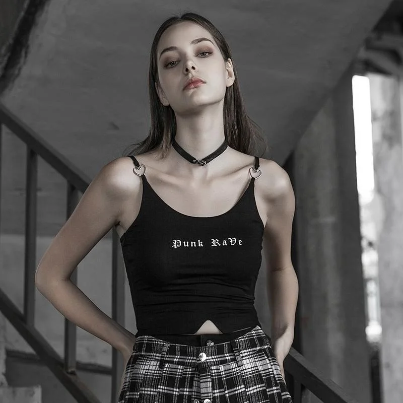 

Punk Rave Women's Goth Printed Fitted Black Camisole PT-341