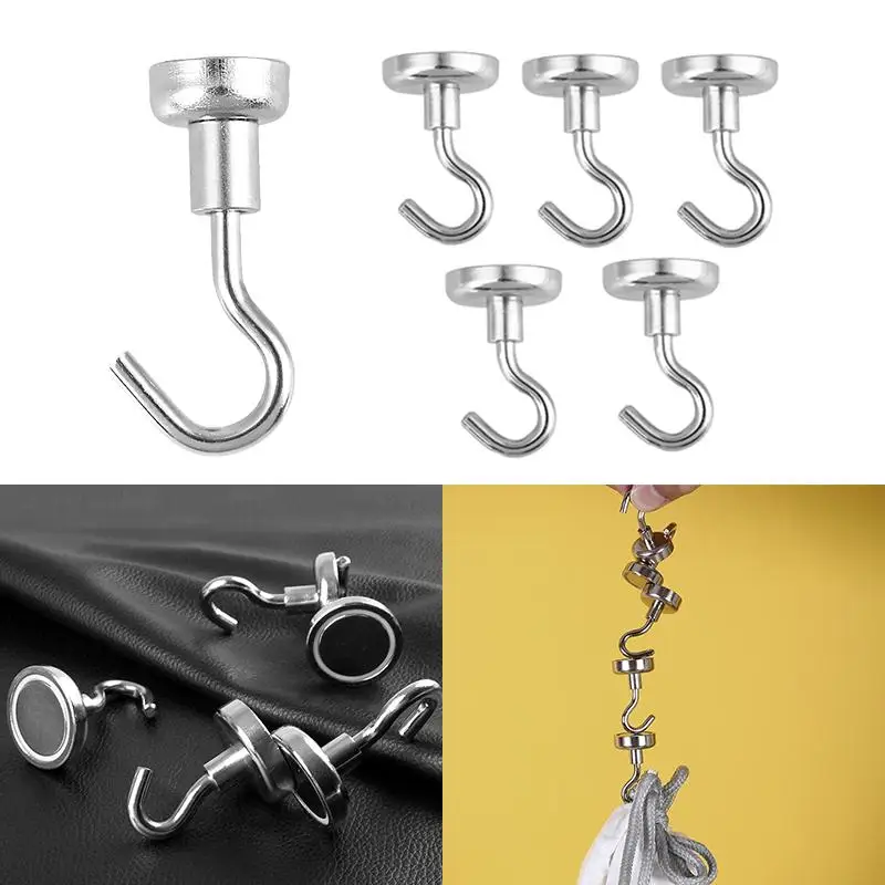5Pcs 16mm Strong Hard Magnetic Power Hook Super Heavy Neodymium Rare Earth 5.5kg Suction Home Decor House Supplies Power Magnet