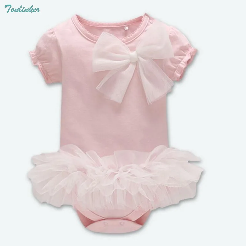 

Tonlinker Newborn Baby Girls Short Sleeve Romper Jumpsuit Clothes Infant Bow Knot Tutu Pink Outfits Set 2018 New Summer Costume