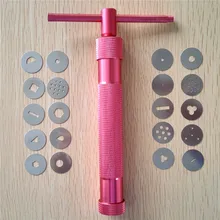 Rosa vermelha liga de metal açúcar pasta extrusora arma de artesanato com 20 dicas açúcar ofício fondant bolo escultura ferramenta de argila de polímero perfeito