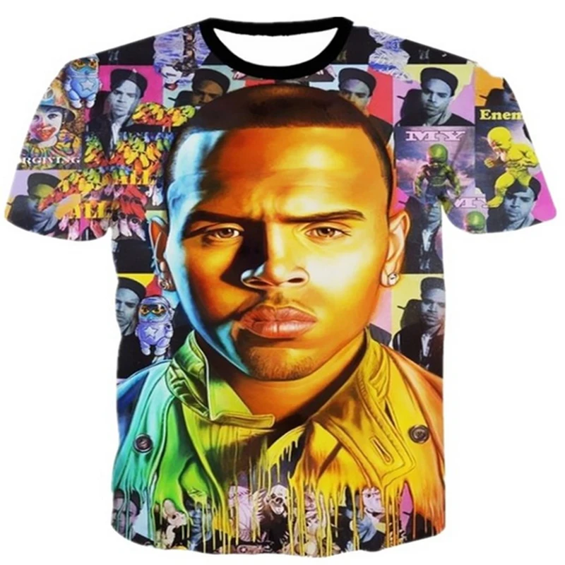 

New Fashion Couple Men Women Unisex Hip Hop Rapper chris brown Funny 3D Print Casual Fashion Shirt T-Shirts Tees Tops