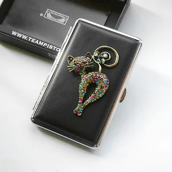 

Character lady lengthened leather case color diamond little wildcat super automatic cigarette clip girlfriend gift