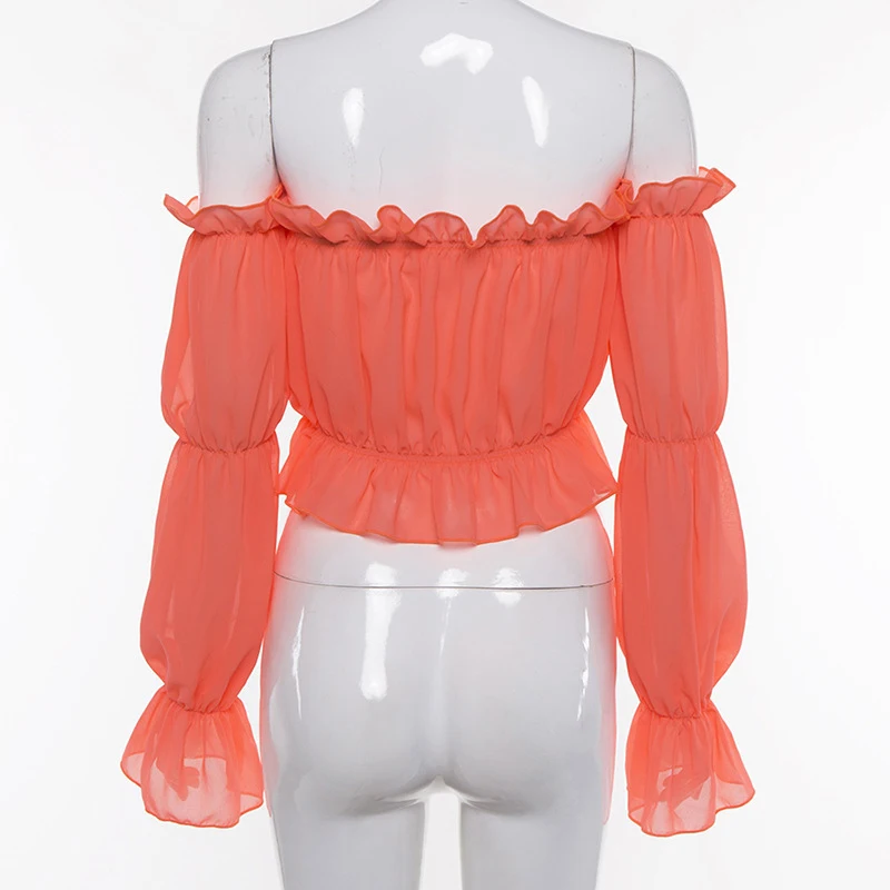 Forefair Off Shoulder Sexy Women Blouse Ruffle  (3)