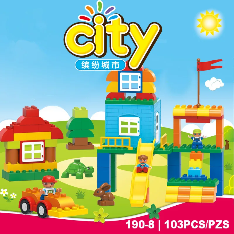 

103PCS Big Size Diy Building Block Colorful Happy Funny City Bricks Compatible with Legoingly Duplo Toys for Children Baby Gifts