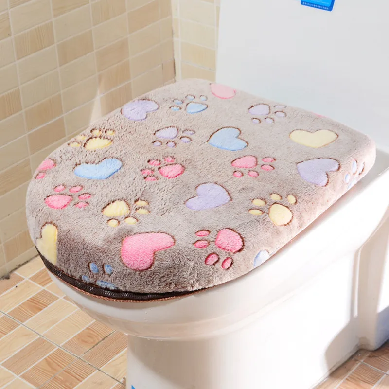 

Warm Soft Coral Fleece Toilet Seat Cover Case Waterproof Zipper Toilet Lid Top Cover Pad Bathroom Accessories