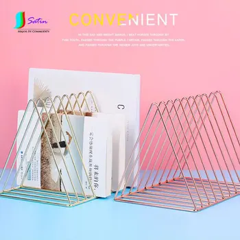 

DIY Fashion Home High-end Nordic Ins Wrought Iron Bookshelf Desktop File Organizer Student Storage Book Shelf Rose Gold S451P