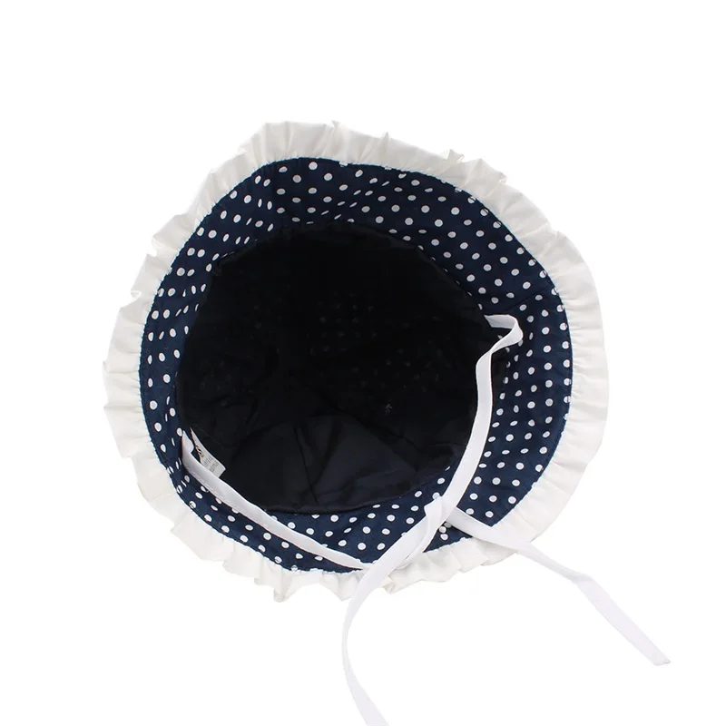 Bow Dots Baby Girls Hat Polka Panama Summer Sun Hat Cotton Cute Baby Bucket Hat For Girls Lace Princess Cap Baby Girls Clothing (1)