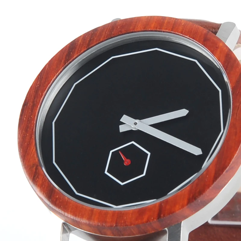 BOBO BIRD Mens Watches Unique Handmade Wood Quartz Wristwatches Male Metal back cover Leather strap in Gift wood Box Custom logo