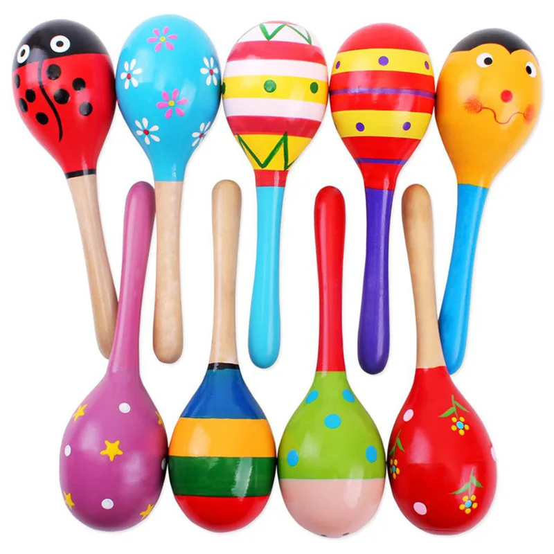 1PC Colorful Baby Rattle Toys Wooden Maracas Ball Wood Hammer Rattles