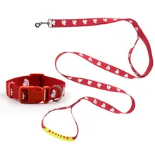 Luminous or Reflective Dog Leash+Collar Bone and Paw Pattern Nylon Double Handle Dog Leash and Adjustable puppy Pet dog collar