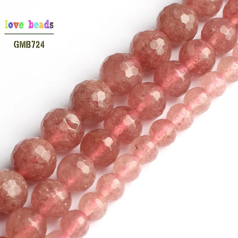 

Natural Faceted Cherry Quartz Gem Round Loose Beads for Jewelry Making Diy Bracelet Necklace 15'' 6mm 8mm 10mm