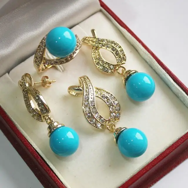 

Hot! perfect match beautiful jewelry 18KGP + 12mm blue shell pearl pendant, earring, , ring set 5.31