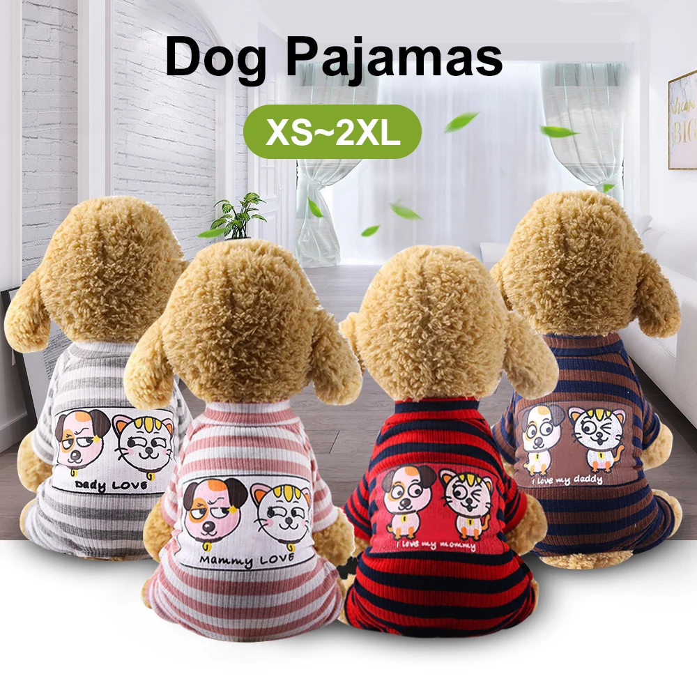 

Pet Dog Fashion Striped Pajamas Cute Printing Four Feets Pajamas
