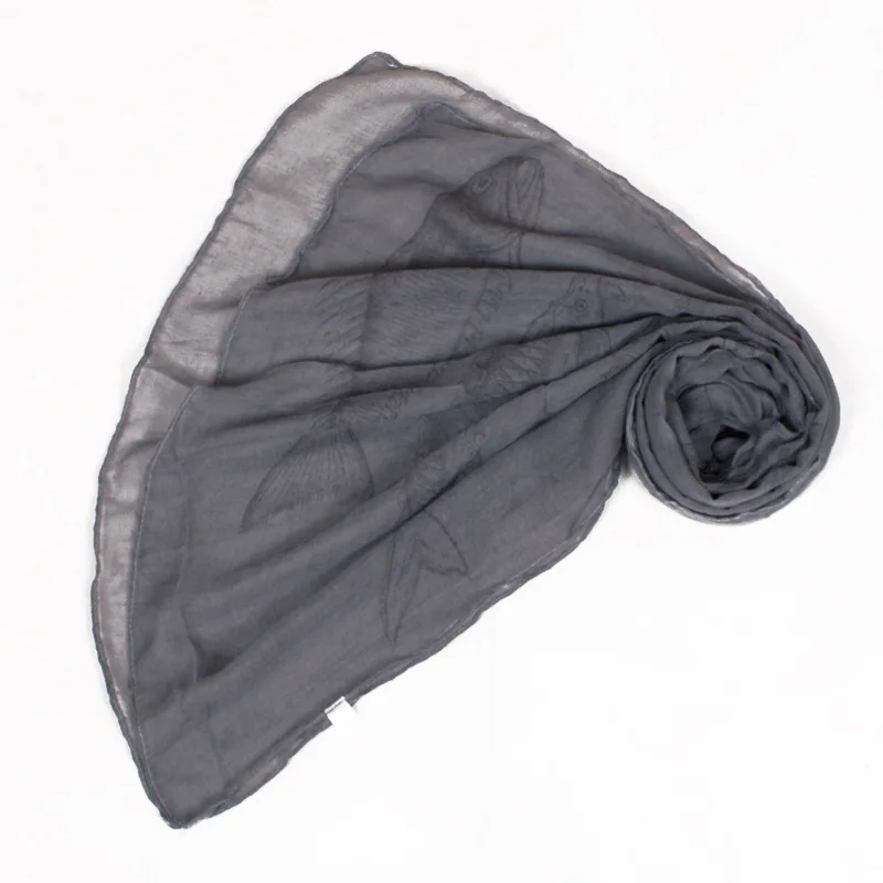 Модный зимний теплый тонкий полиэфирный шарф-хомут для женщин темно-серый рыбий принт маленькое мягкое кольцо снуд 180*60 см
