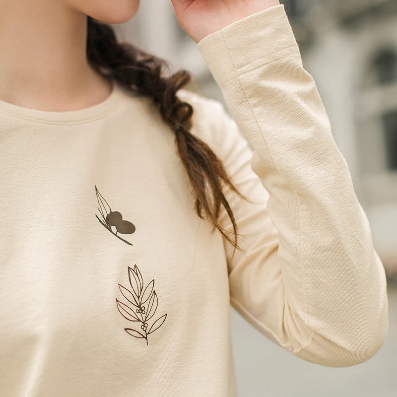 INMAN Autumn Winter Female Tee Slim Fit Shirt Print Embroidery Casual Wild Printing Long Sleeve Women Basic Femme T-shirt