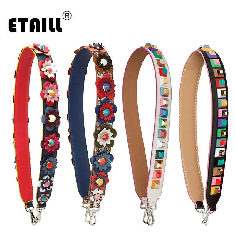 Yellow Box Genuine Leather Python Skin Wide Shoulder Strap You with 3D Studs Rivets Flowers for