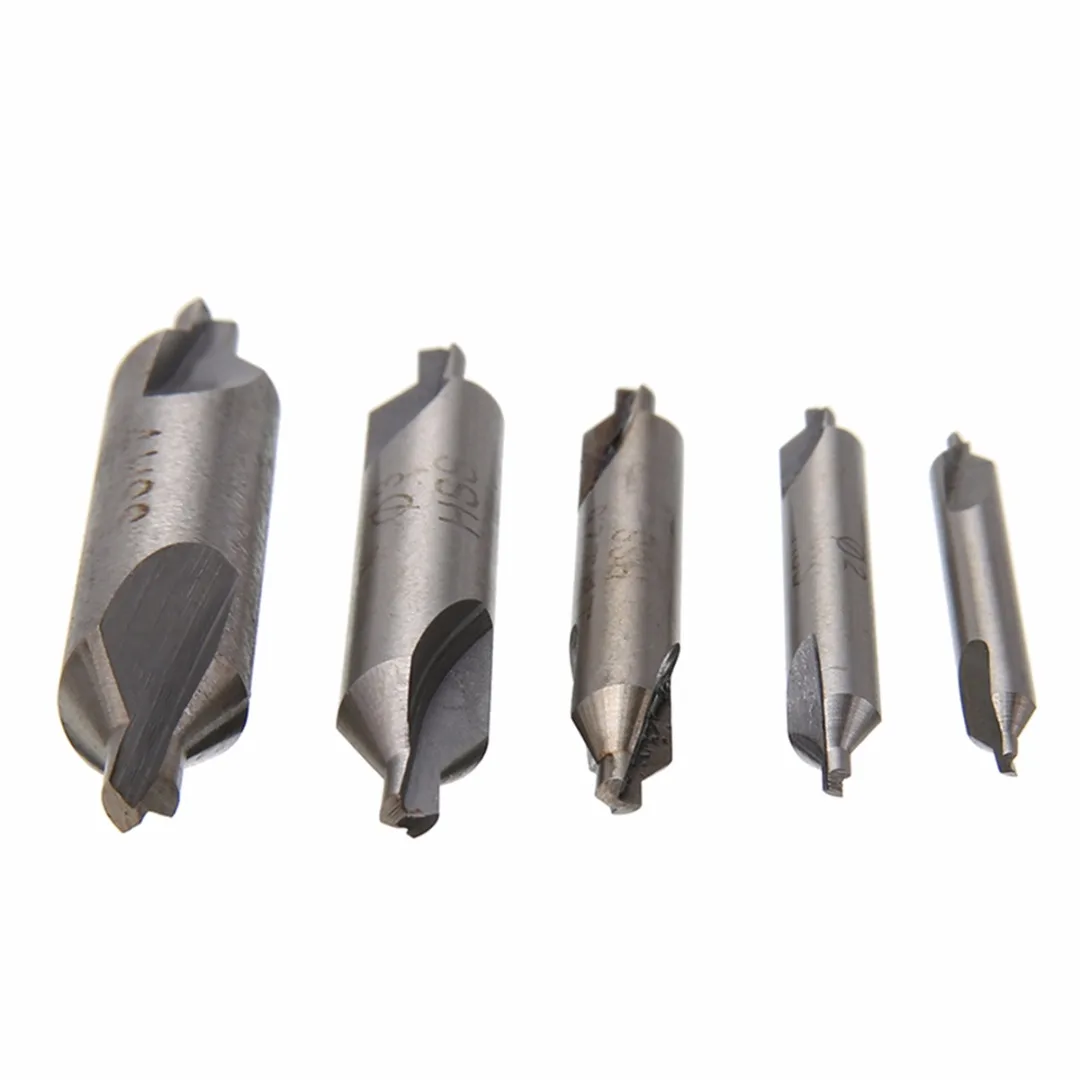 5pcs HSS Combined Center Drills Set 60 Degree Countersink Tool Kit 1.5mm 2.0mm 2.5mm 3mm 4mm