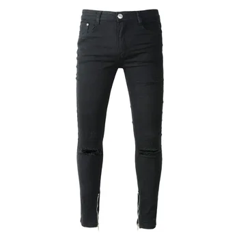 

Torn Jeans Pants Men Black Denim Trousers Straight Street Wear