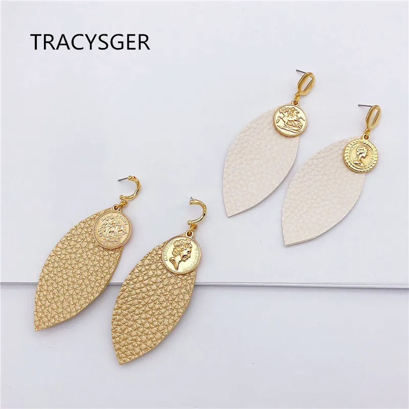 

AD-ER83984/ TRACYSGTER / coin leather elegant post earrings