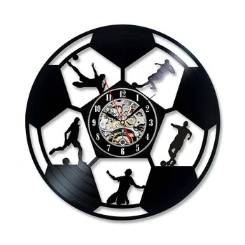

Vinyl CD Record Wall Clock Modern Design Creative Soccer Ball Clocks Boys Room Black Wall Watch Quartz Home Decor 12 inch