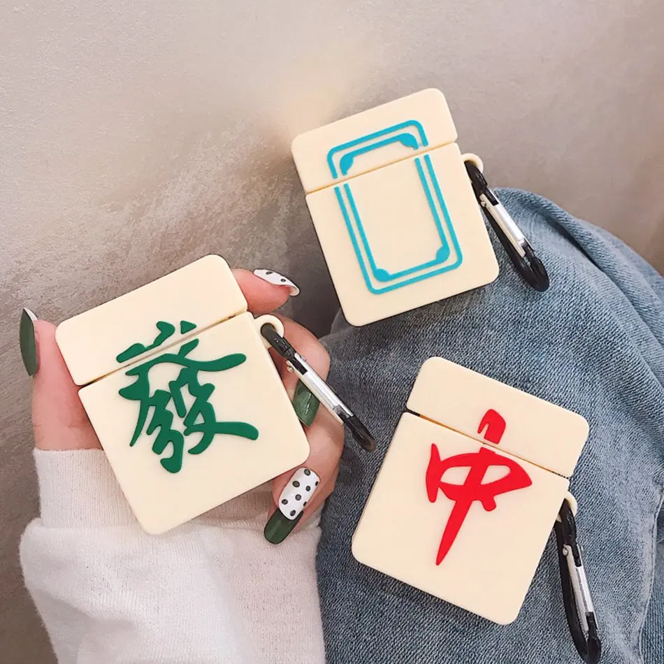 

3D Bluetooth Wireless Mahjong Earphone Case For AirPods Case Silicone Toast Protective Cover Accessories for Apple Air pods Box