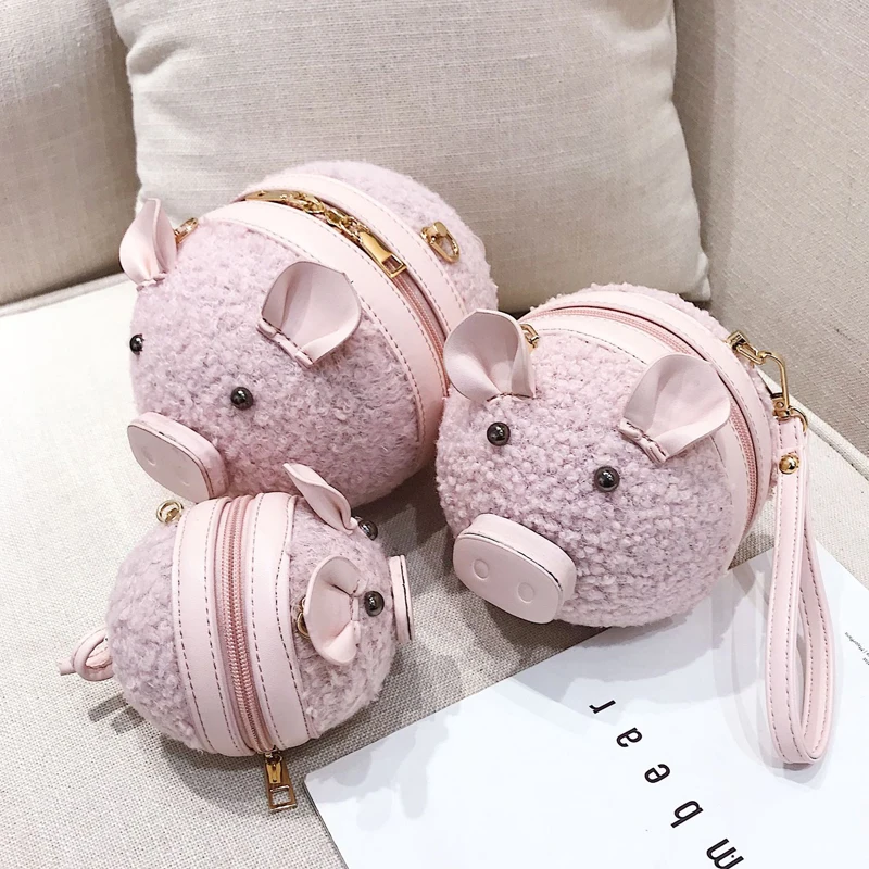 

JIHAO Lovely Pig Cartoon Shoulder Bag Women Plush Crossbody Bag Velour Designer Girls Small Messenger bag Child Cute clutch bag