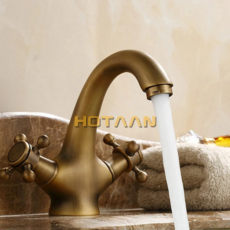 HTB1yew7hgoQMeJjy1Xaq6ASsFXaq HOTAAN Solid Brass Bronze Double Handle Control Antique Faucet Kitchen Bathroom Basin Mixer tap Robinet Antique YT-5021