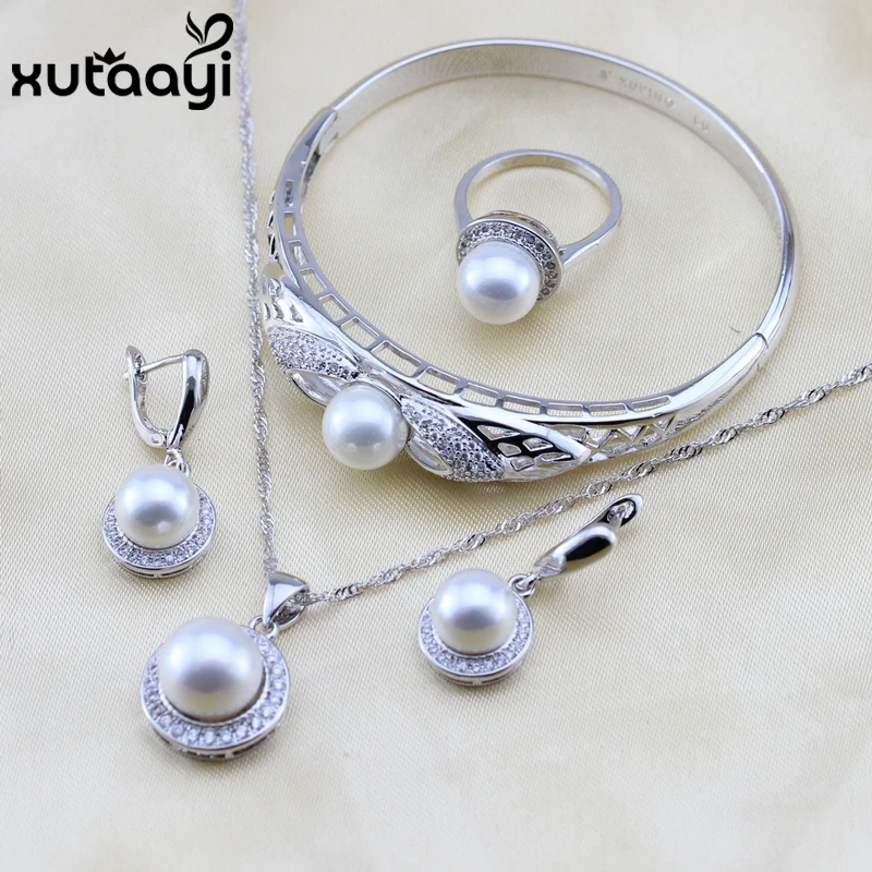 Комплект из колье серёг и кольца с искусственным жемчугом|jewelry sets for women|silver jewelry